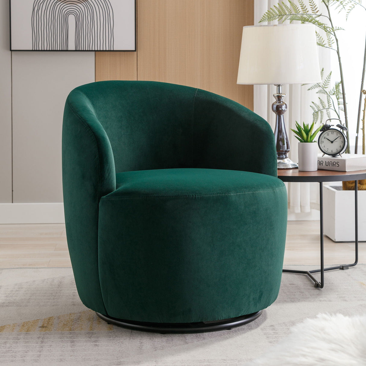 Velvet Fabric Swivel Accent Armchair Barrel Chair With Powder Coating Metal Ring by Couch.com