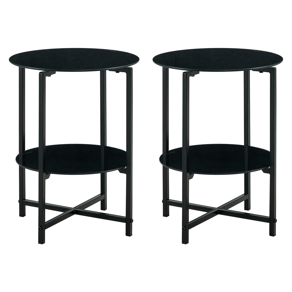JWS Tempered Glass End Table (Set of 2), Round Coffee Table For Bedroom Living Room Office - Black by Couch.com