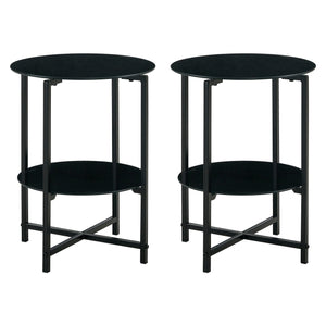JWS Tempered Glass End Table (Set of 2), Round Coffee Table For Bedroom Living Room Office - Black by Couch.com