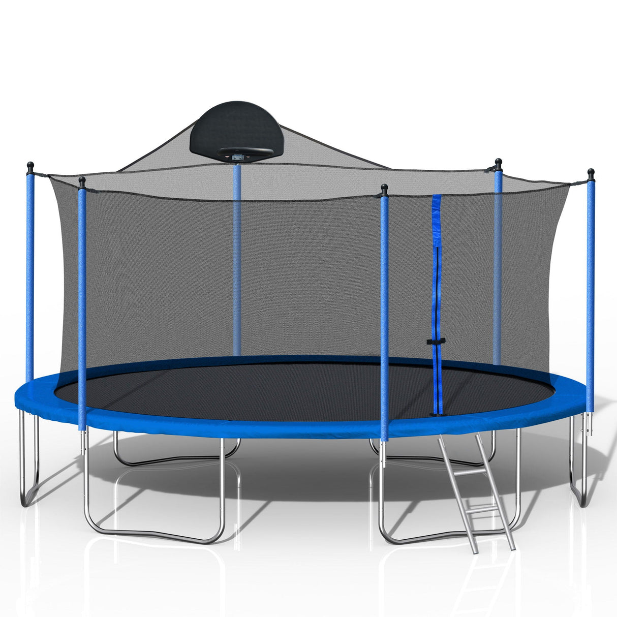 14Ft Trampoline For Adults & Kids With Basketball Hoop, Outdoor Trampolines With Ladder And Safety Enclosure Net For Kids And Adults, Double-Side Color Cover - Blue by Couch.com