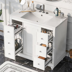 Contemporary Bathroom Vanity Cabinet, 4 Drawers & 1 Cabinet Door, Multipurpose Storage, Resin Integrated Sink, Adjustable Shelves, Solid Wood Frame With MDF by Couch.com