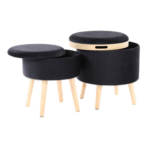 Tray - Contemporary Storage Ottoman With Matching Stool - Black / Natural by Couch.com