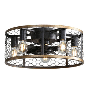 20" Industrial Caged Ceiling Fan, With 7 - ABS Blades Remote Control Reversible DC Motor, Small Flush Mount Ceiling Fan For Farmhouse - Black by Couch.com