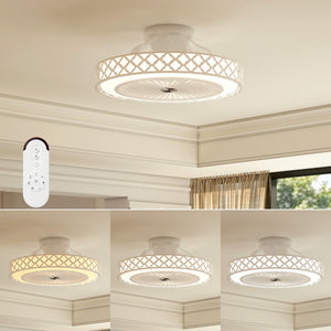 19 Inch Ceiling Fan with Light Low Profile Flush Mount Fan-White