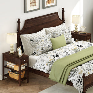 3-Tier Narrow End Table with Drawer and Storage Shelves-Walnut