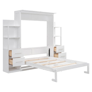Murphy Wall Bed With LED Lights, Shelves And Drawers by Couch.com