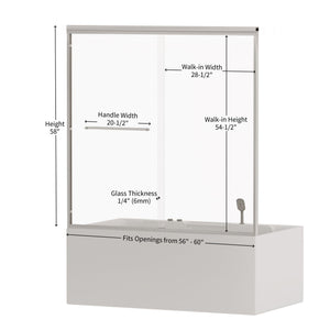 Double Sliding Bathtub Shower Door, Semi Frameless Bypass, 1 / 4" (6Mm) With Explosion - Proof Film, Adjustable Aluminum Alloy Frame by Couch.com