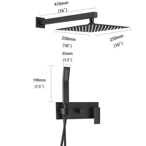 Brass Shower System With 10" Rainfall Shower Head And Handheld Sprayer - Matte Black