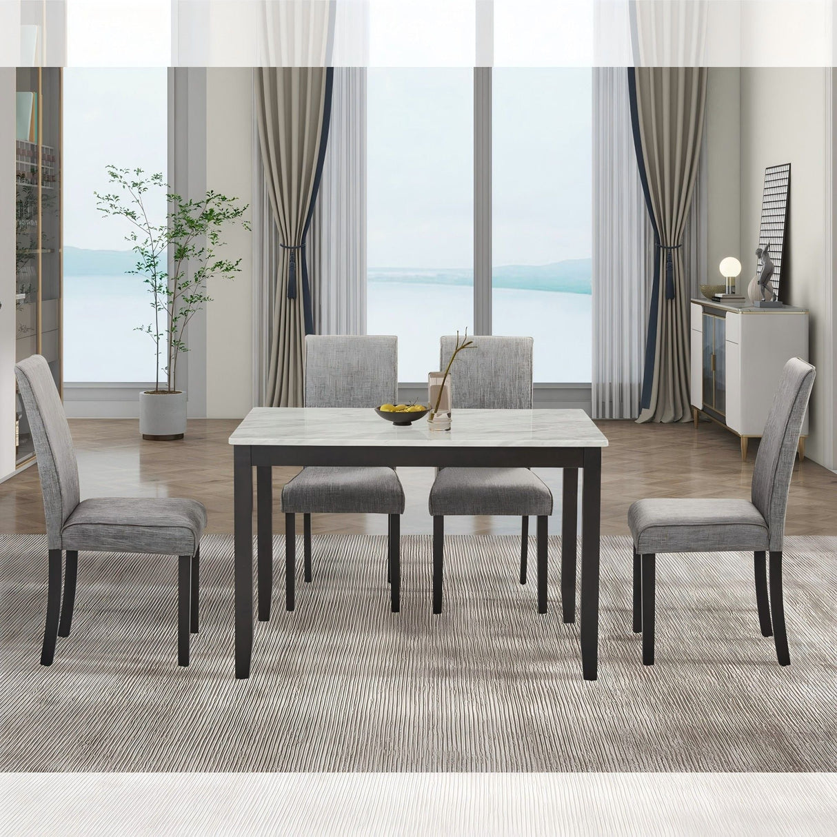 Modern 5 Piece Dining Set With Faux Marble Tabletop For Kitchen Or Dining Room - White / Dark Espresso by Couch.com