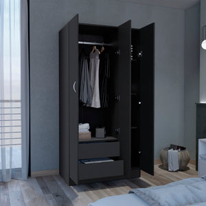 Wardrobe Armoire With 3 Doors And 2 Inner Drawers, 3 Doors - Black by Couch.com
