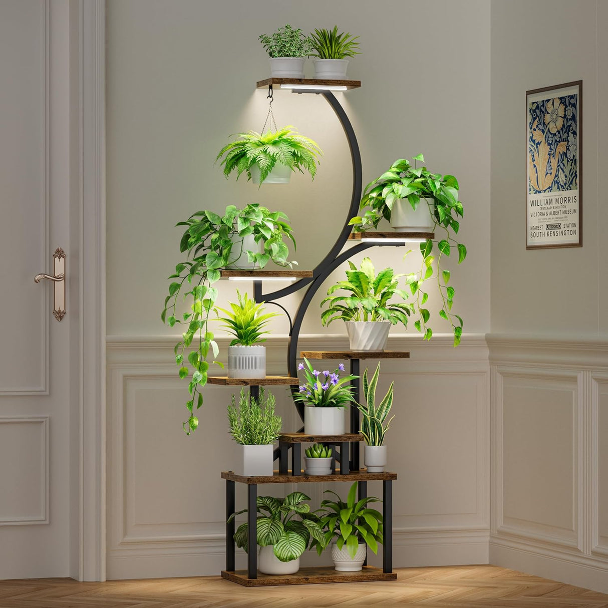 8 Tiered 62" Plant Stand Indoor with Grow Lights, S-Shaped Plant Rack for Home,Patio