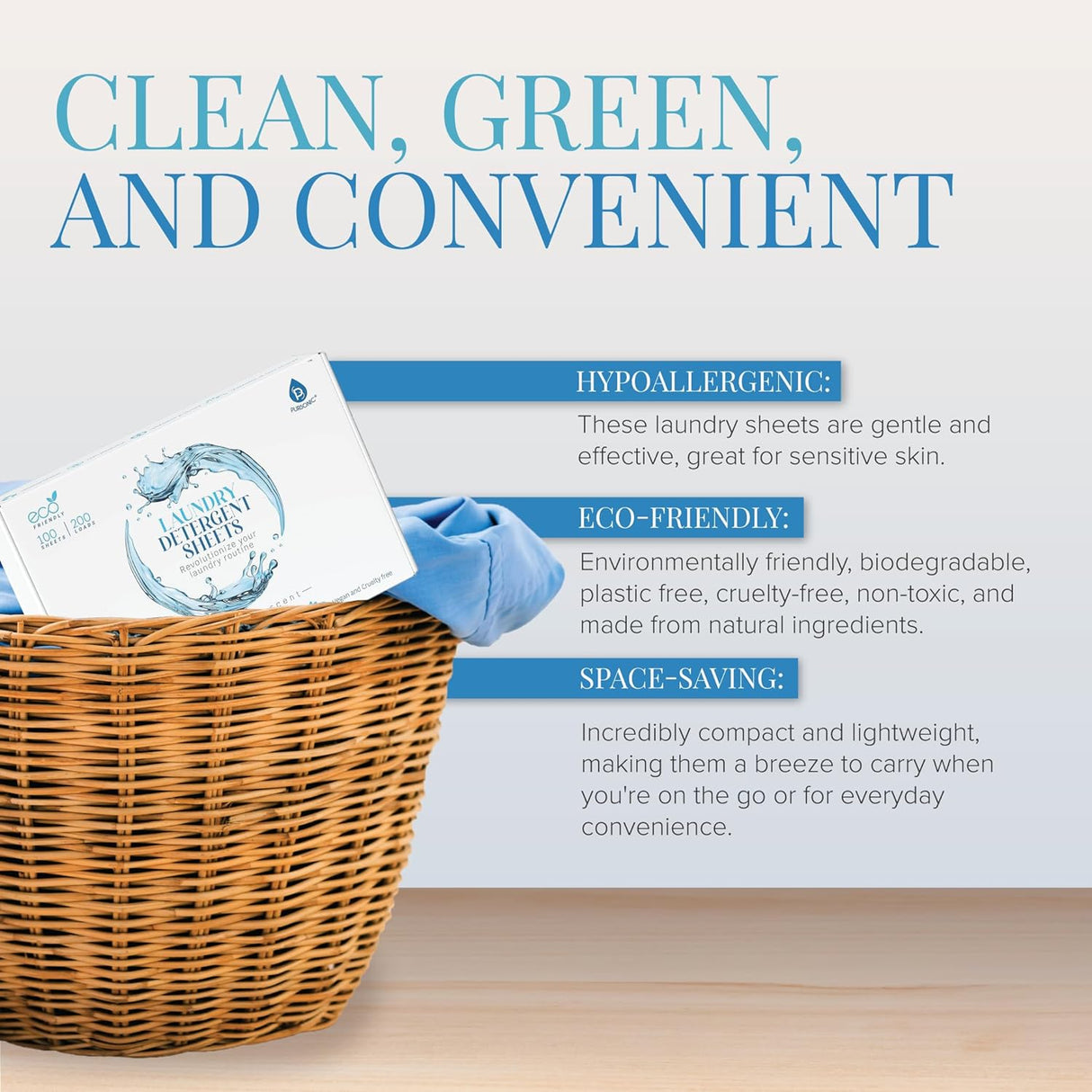 Natural Laundry Detergent Sheets, Eco Friendly– Fresh Linen Scent