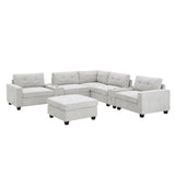 Sectional With Acrylic Table Top U Shaped Couch Set With 2 Consoles USB Charger, Storage Drawers And Pockets Movable Ottoman Tufted Sofa by Couch.com