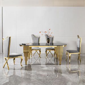 Glass Top Oval Dining Table With Gold Stainless Steel Base For 8 Seats - Gold / Black by Couch.com