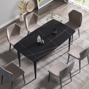 63" Artificial Stone Black Curved Black Metal Leg Dining Table, 6 People - Black by Couch.com