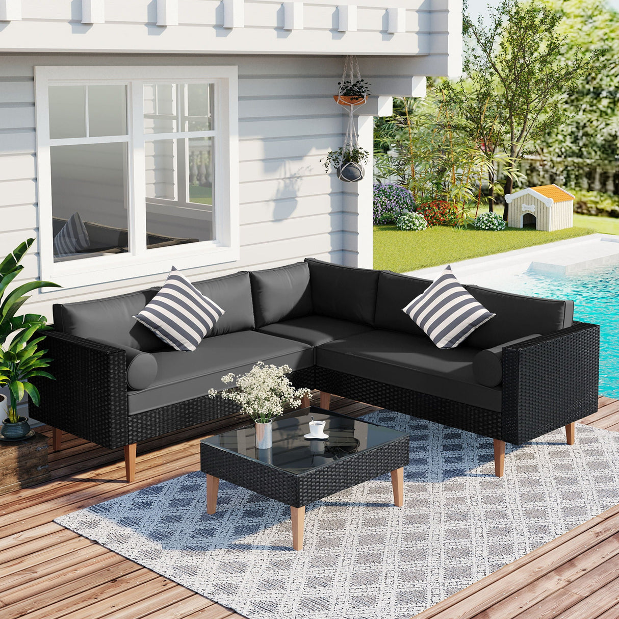 4 Pieces Outdoor Wicker L-Shape Sofa Set by Couch.com