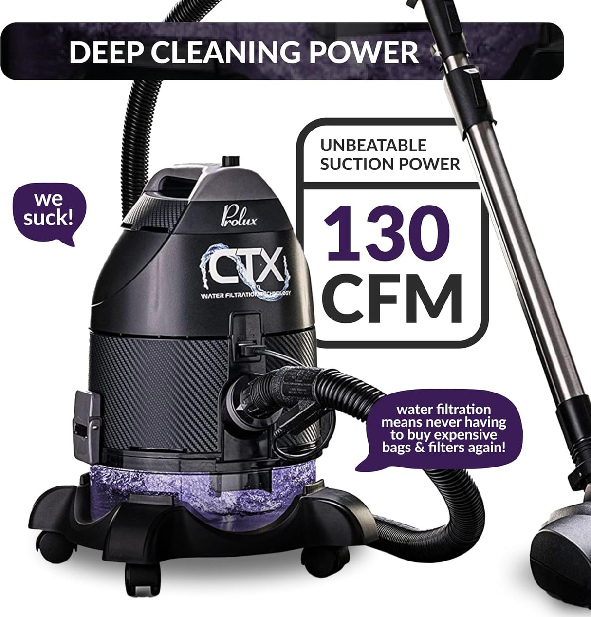 Prolux CTX ELITE Water Filtration Bagless Canister Vacuum Cleaner w/ Prolux Storm Shampooer Kit by Prolux Cleaners