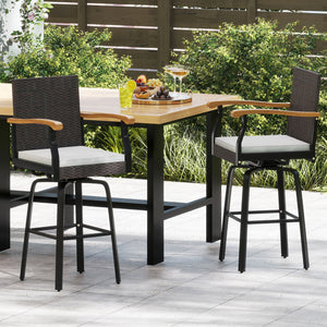 One Outdoor 360Â° Swivel Bar Stool with Cushion and Acacia Wood Armrests