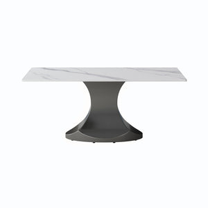 70.84" Modern Artificial Stone Panel Stainless Steel Curved Legs, Can Accommodate 6-8 People - White / Gray by Couch.com