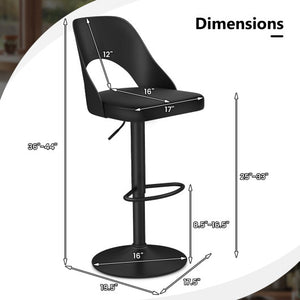 Bar Stools Set of 2 with Enlarged PU Leather Seat and Footrest-Black