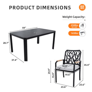 Outdoor Patio Furniture Dining Set With Sunbrella Fabric, Rectangular Table With Umbrella Hole by Couch.com