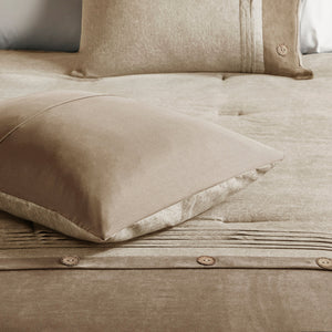 7 Piece Faux Suede Comforter Set Tan Queen