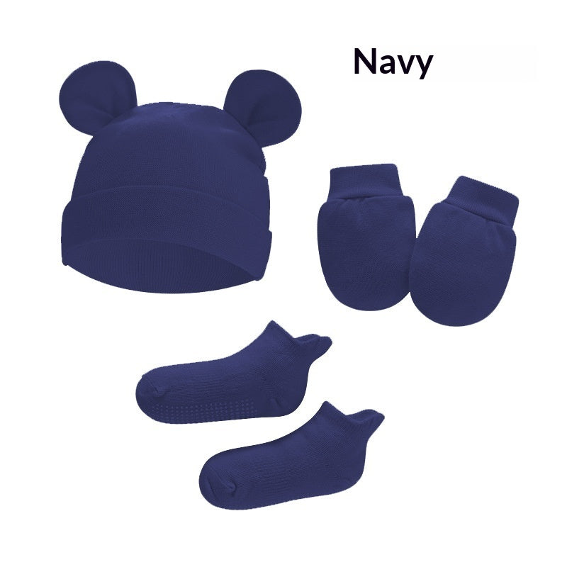 Newborn Hat Mittens And Socks Set With Rubber-soled Shoes