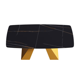 70.87" Modern Artificial Stone Curved Metal Leg Dining Table, Can Accommodate 6-8 People - Black / Gold by Couch.com