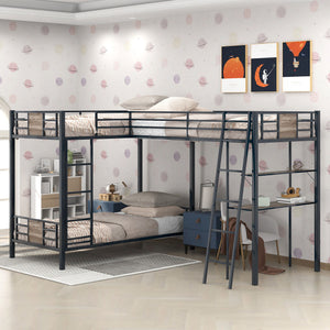 L-Shaped Twin Over Twin Bunk Bed With Twin Size Loft Bed With Desk And Shelf - Brown by Couch.com