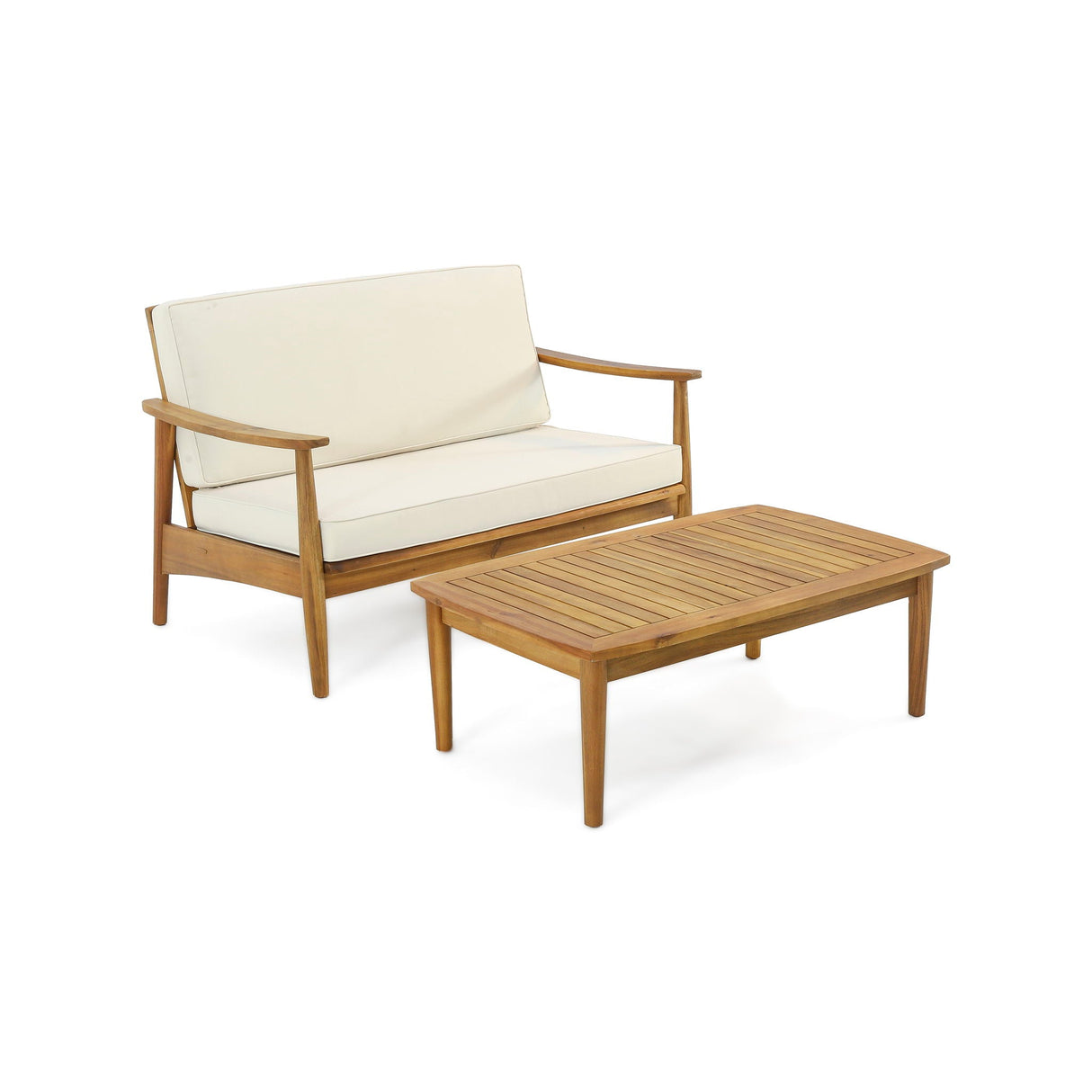 2 Piece Patio Set With Slatted Back Loveseat And Coffee Table - Teak by Couch.com
