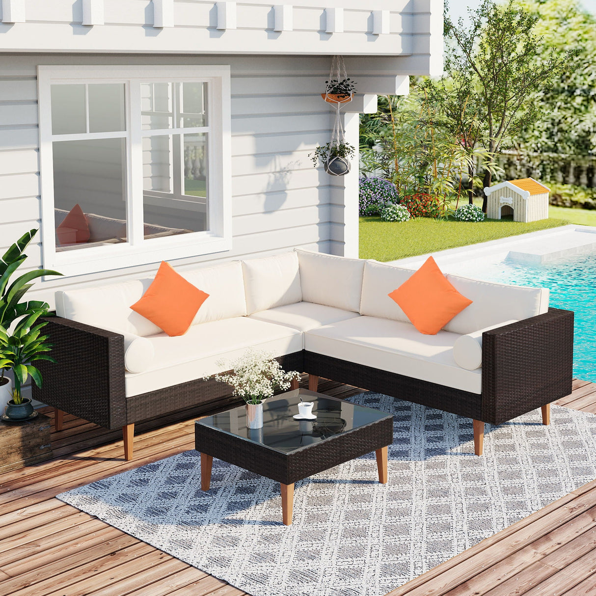 4 Pieces Outdoor Wicker L-Shape Sofa Set by Couch.com