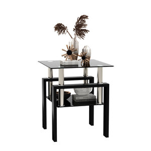 Modern Tempered Glass Tea Table, End Square Table For Living Room - Black by Couch.com