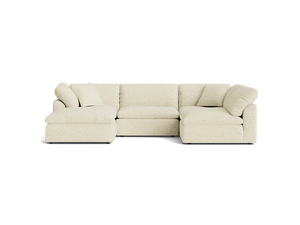 The Bryant U-Sofa Bumper Sectional, a beige L-shaped sofa with cushioned seats and backrests, is placed against a plain black background. This inviting and comfortable design is ideal for a modern living room.