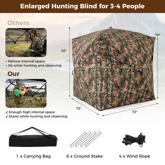 82 Inch Tall Hunting Blind 270 ° One Way See Through Ground Tent for 3-4 People