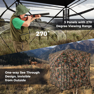 82 Inch Tall Hunting Blind 270 ° One Way See Through Ground Tent for 3-4 People