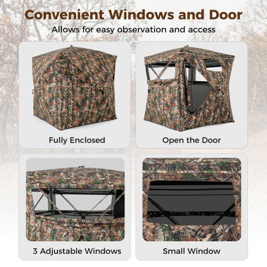 82 Inch Tall Hunting Blind 270 ° One Way See Through Ground Tent for 3-4 People
