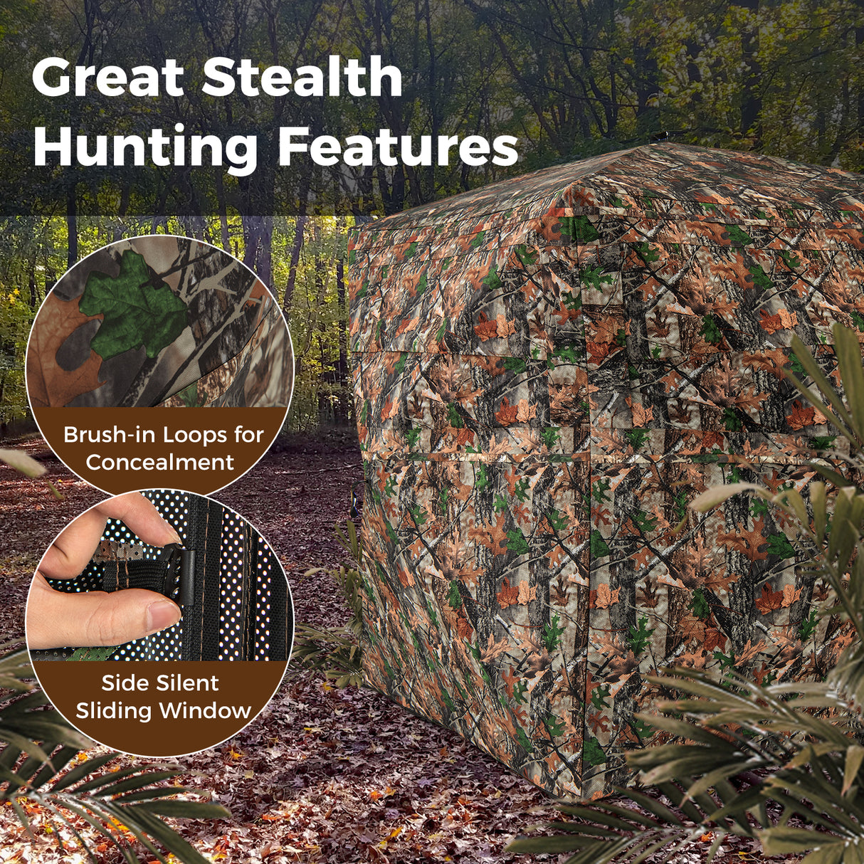 82 Inch Tall Hunting Blind 270 ° One Way See Through Ground Tent for 3-4 People