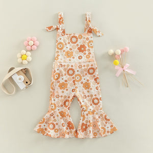 Girls' Floral Print Bell-bottom Pants Jumpsuit