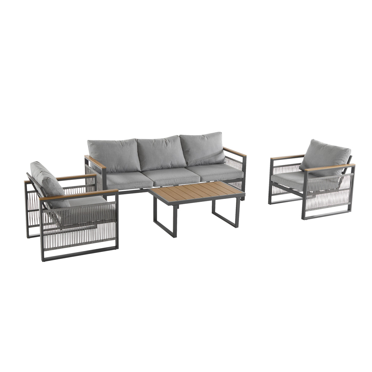 4-Pieces Outdoor Metal Patio Furniture Set with Cushions