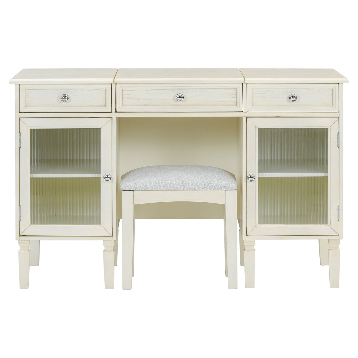 Multi Functional 2 In 1 Vanity Desk With Flip Top Mirror Material - White Oak