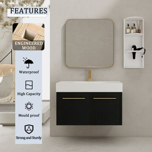 Modern Wall Mounted Bathroom Vanity with Resin Sink and Storage Rack