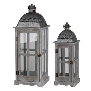 Wooden Candle Lantern Decorative, Hurricane Lantern Holder Decor For Indoor Outdoor, Home Garden Wedding - Gray by Couch.com