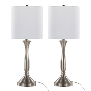 Sawyer - Contemporary Table Lamp (Set of 2) Built In USB Port - Nickel / White by Couch.com