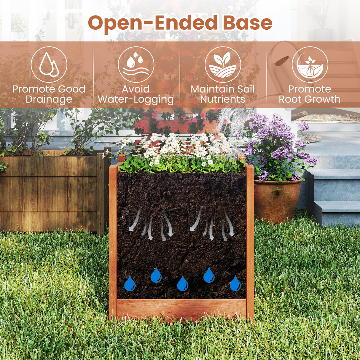 Outdoor Wooden Raised Garden Bed with Trellis