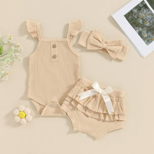 Girls' Sleeveless Jumpsuit Three-piece Suit