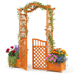 83" Garden Arbor with Gate and 2 Planter Boxes-Yellow