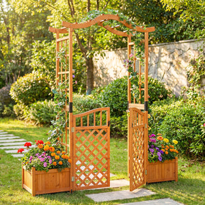 83" Garden Arbor with Gate and 2 Planter Boxes-Yellow