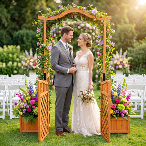 83" Garden Arbor with Gate and 2 Planter Boxes-Yellow
