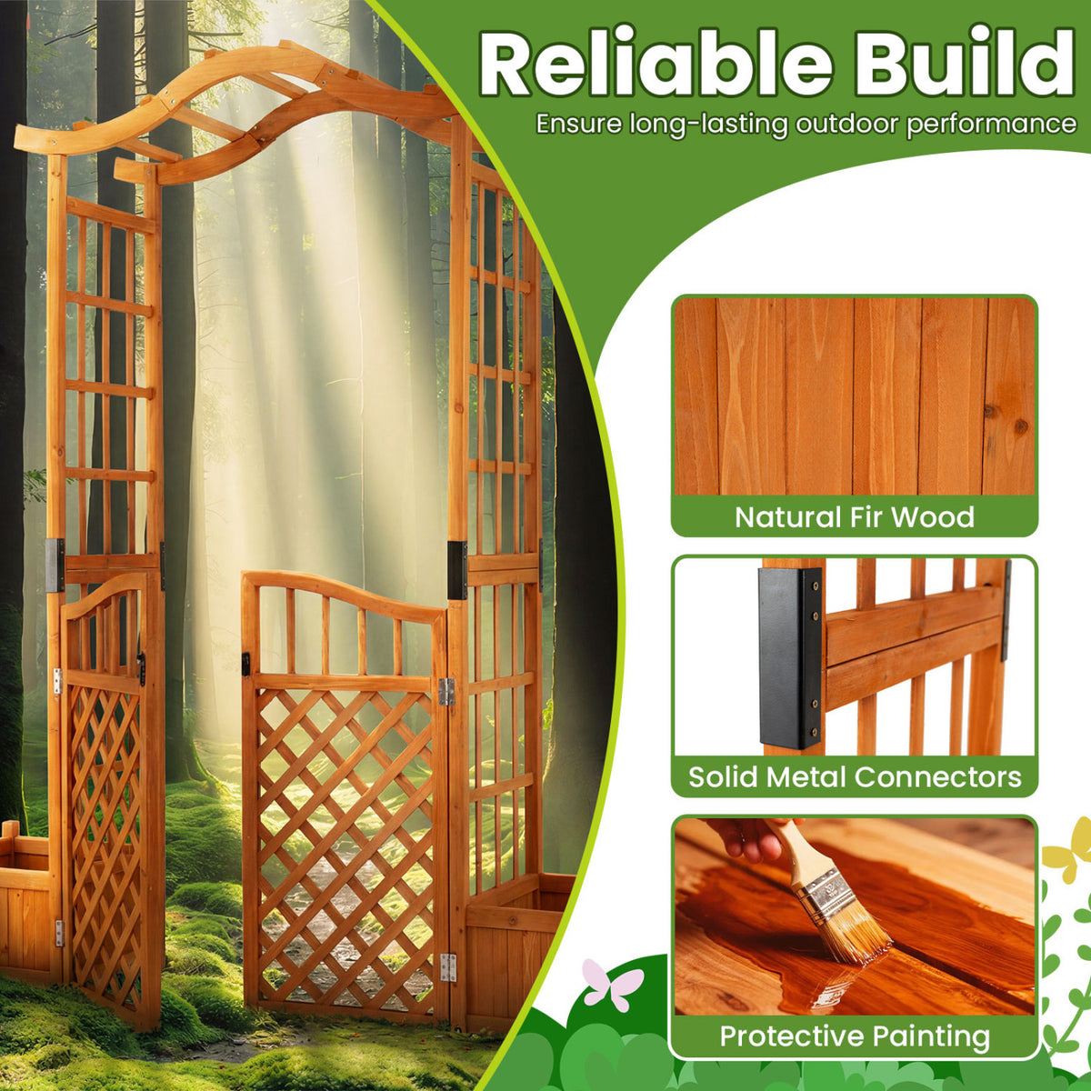 83" Garden Arbor with Gate and 2 Planter Boxes-Yellow