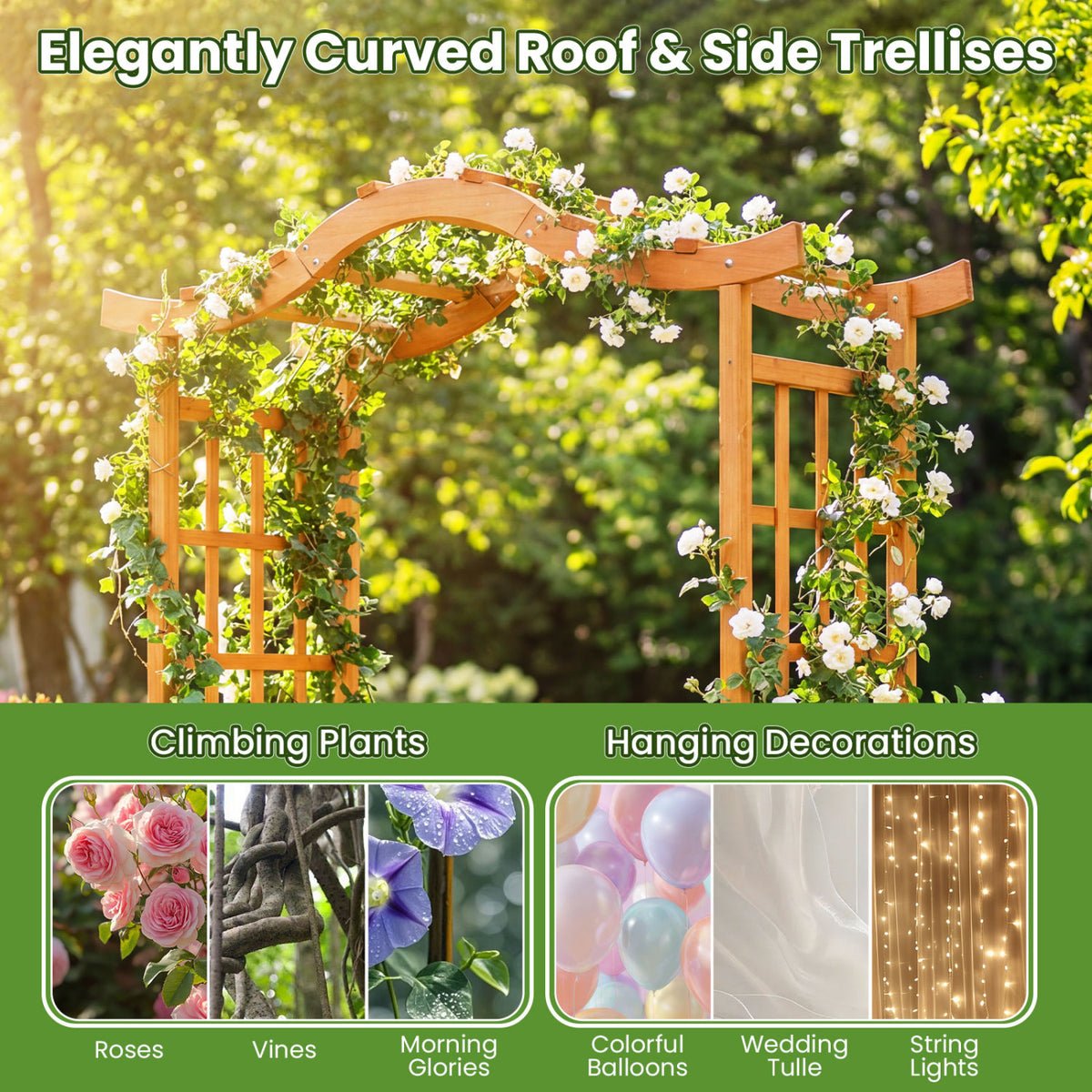 83" Garden Arbor with Gate and 2 Planter Boxes-Yellow